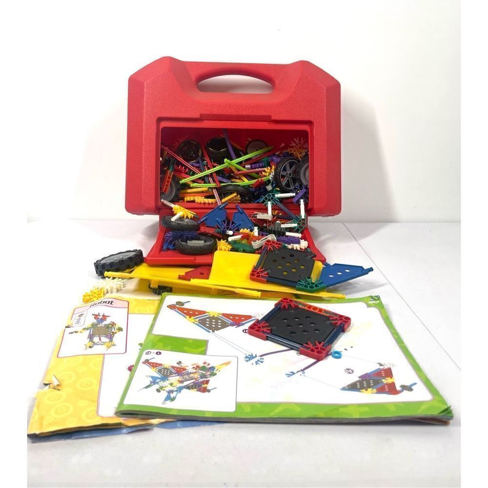 Vintage Kinex K’NEX Building Pieces and Red Hard Shell Cases 1990s Manuals